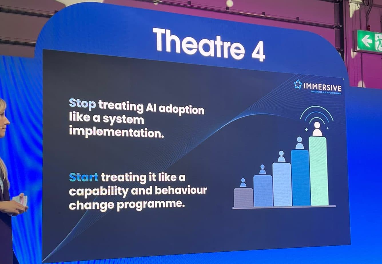 Immersive slide: stop treating AI adoption like a system implementation, treat it as behaviour change