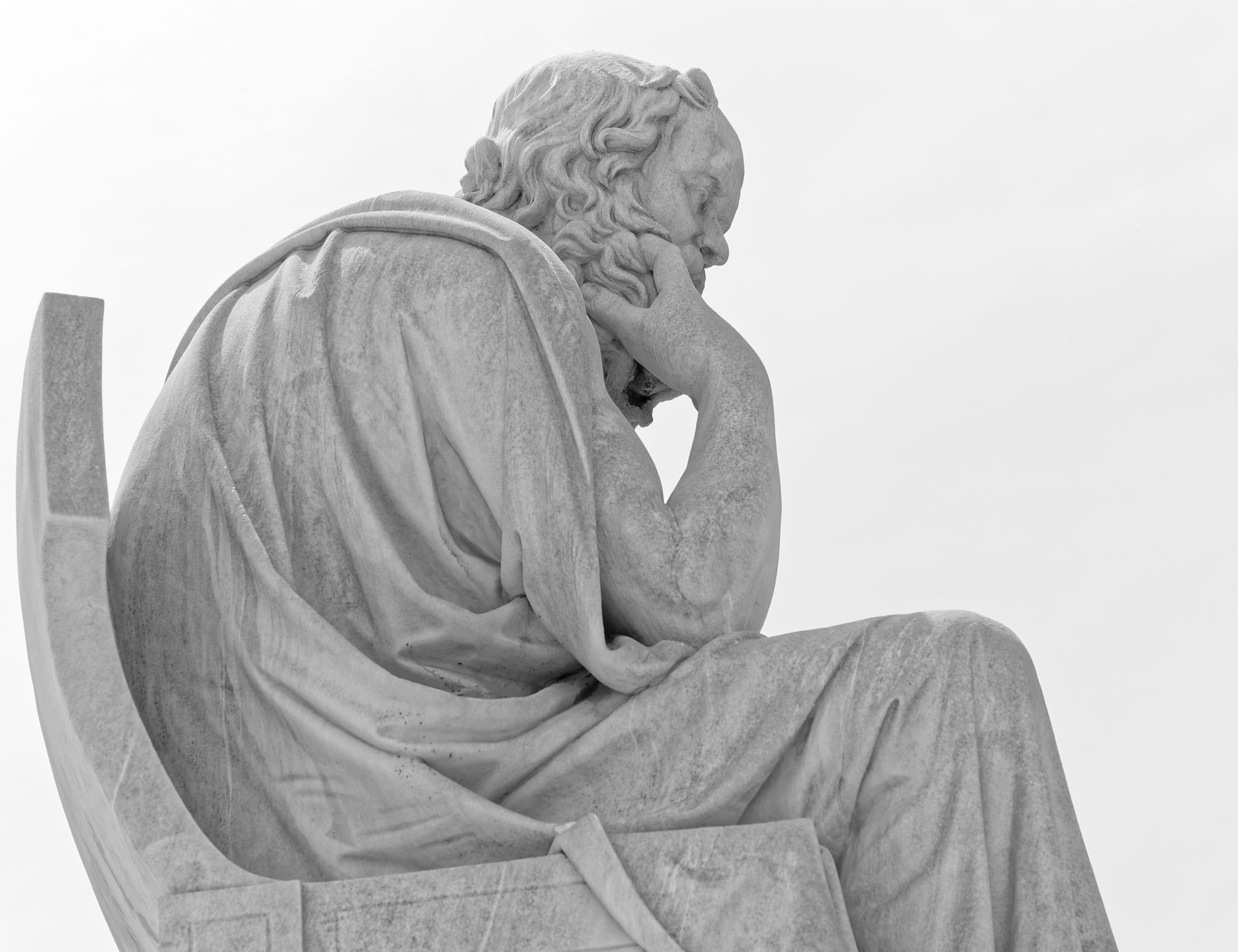 Socrates the ancient greek philosopher in deep thoughts, space for text